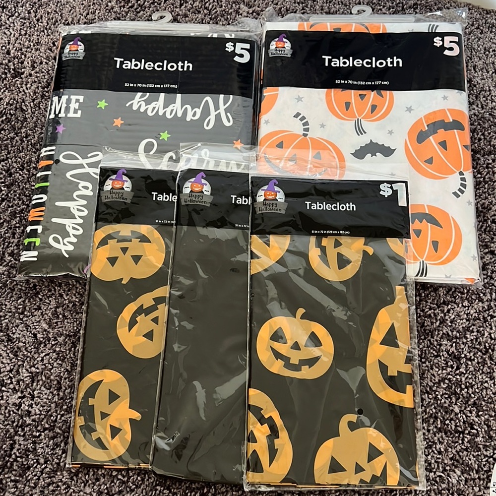 NEW Fall/Halloween Flannel Tablecloth Bundle with Plastic Table Cloths